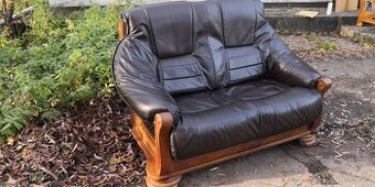 Kožená sedacia súprava s masivnym dubovym drevom