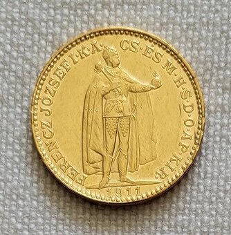 Zlatá uhorská 20 koruna FJI, 1911 kb, najnižšia emisia
