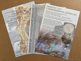 Predám pamätné listy k SK euro strieborným minciam
