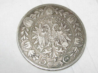 striebornú pamatnu mincu 5 Korún (5 Corona) 1900,