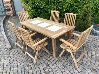 TEAK - Masivny stol a 6 polohovatelnych stoliciek