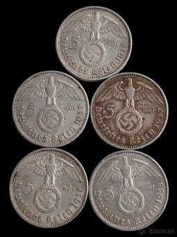 5 Marky 1936, 1937, 1938 so svastikou