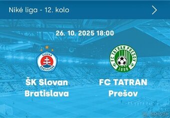 2x lístok DNES ⚽️ ŠK Slovan vs Prešov (Niké liga)