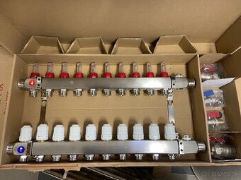 Rozdeľovač podlahového kúrenia, 10 cestný, nerezový