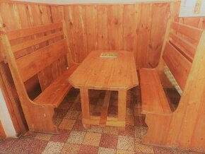 Drevený set sada stôl + 2 drevené lavice terasove sedenie