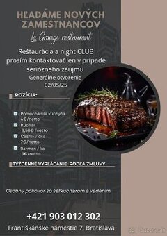 Čašník/čka Bratislava, Kuchár, pomocná sila kuchyňa