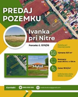 Stavebný pozemok na predaj – Ivanka pri Nitre (537 m²) | MHD