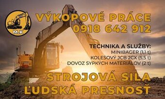 Výkopové práce – minibager, JCB 2CX, dovoz a odvoz materiálu