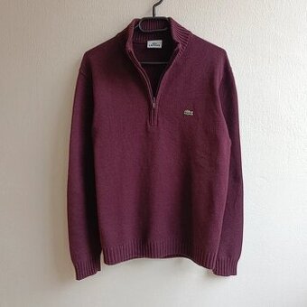 Lacoste bordový vlnený rolák fialový sveter quarterzip M
