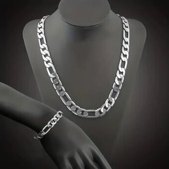 Nová retiazka a náramok Figaro vzor,postriebrená