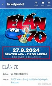 2 x lístok na ELAN 70 27.9.2024 Bratislava