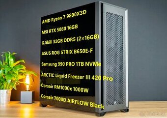 Predám herný PC – AMD Ryzen 7 9800X3D / RTX 5080 /32GB DDR5