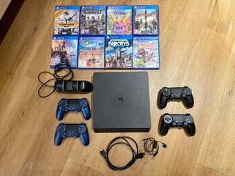 PlayStation 4 Slim 1TB SSD + 4 ovládače + 8 hier