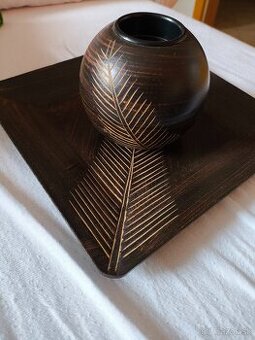 Predám drevený svietnik na kahanec s táckou