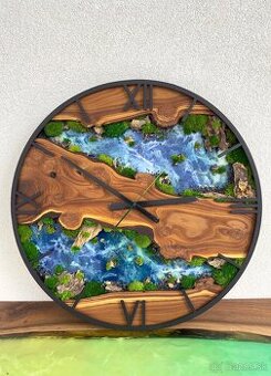 Machove hodiny 60cm , Drevene Hodiny s machom a epoxidom - 1