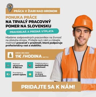 Odmena 11 €/hod. | CNC operátor | stabilná práca (p550)