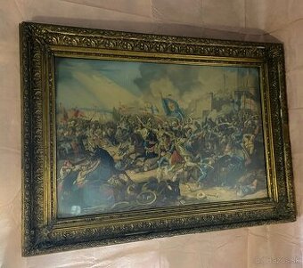Zarámovaný tlačený obraz s výjavom bitky