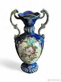 Starožitná francouzská porcelánová modrá a květinová váza
