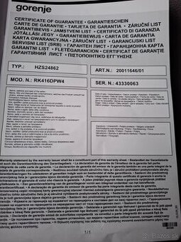 Predam chladničku s mrazákom Gorenje