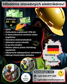 Hľadáme stavebných elektrikárov - Norimberg a Ingolstadt.