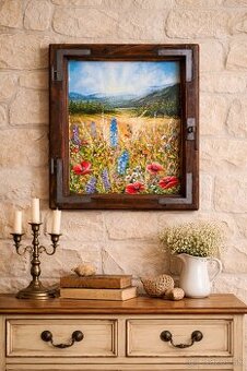 Obraz v starom drevenom okne 49x40 cm