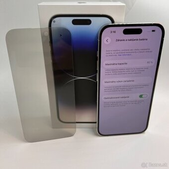 iPhone 14 PRO 128GB SILVER - VEĽMI PEKNÝ STAV - ZÁRUKA