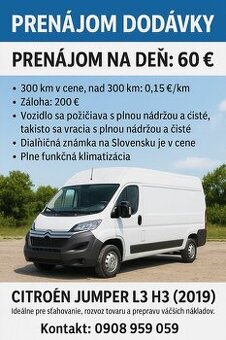Prenájom dodavky, osobne auto, pickup