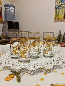 Sada Vintage Pohárov so Zlatým Dekórom – Mid-Century Modern