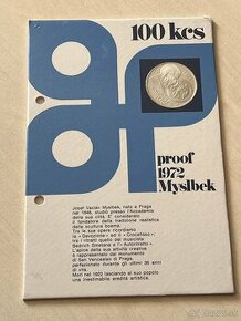 100 Kčs Myslbek 1972 proof - Artia - Nezohnateľné 