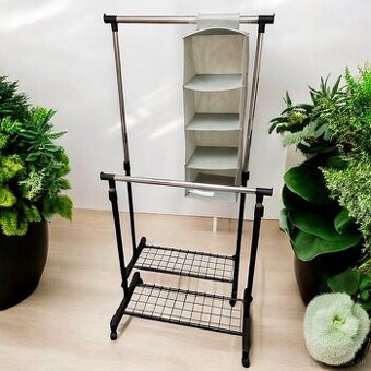 Vešiak na šaty GUDME čierna chróm + Závesné police Magne