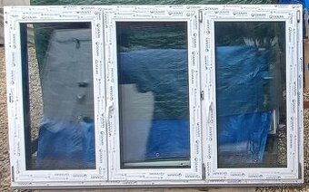 Predám trojkridlove plast. okna 200x123 orech/biela 3sklo