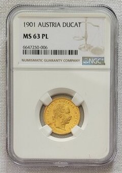 Zlatý dukát Franz Jozef I, 1901, NGC MS63PL