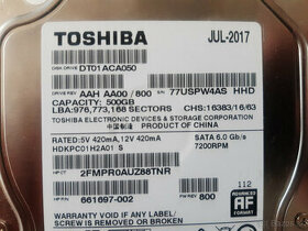 HDD 3,5" 500GB 7200RPM SATA3 TOSHIBA - 1