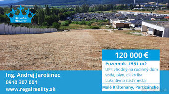Lukratívny POZEMOK č. 1 na RD, 1551 m2, Partizánske