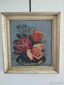 Zátiší kytice, ovoce, šípek