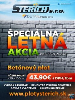 AKCIA- Bezpórové vibroliate betónové oplotenie od výrobcu.