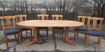 Masivní rozkládací stůl + 6x masivní židle