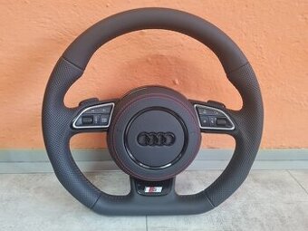 AUDI MULTIFUNKCNY VOLANT S AIRBAGOM A PADLAMI, červená niť
