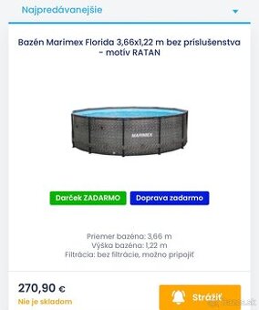 Bazén marimex Florida 3,66 x 122 s pieskovou filtráciu