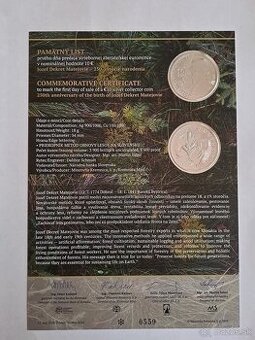 Pamatny list plus minca Jozef Dekret Matejovie