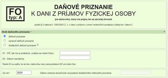 Daňové priznanie Fyzickej osoby Typ A - do 24 hodín