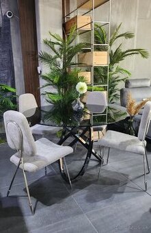 Jedalensky stol okruhly - dymove sklo + cierna nerez