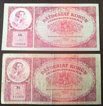 BANKOVKY PRVÁ ČSR: 2x 50 Korún -1929 (Muchovky)