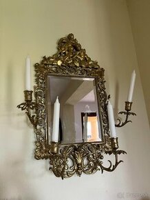 Starožitné mosadzné zrkadlo so svietnikmi - 1