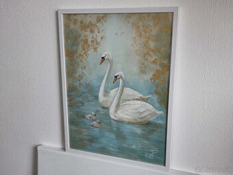 Akryl na akvarelovom papieri, ramik 30x40cm, motív : Labute