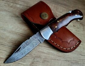 kapesní Damaškový nôž 16,5 cm ručně vyroben + kožené pouzdro