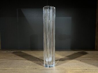 Sklenená dizajnová váza – vintage štýl, číre sklo, 20,5 cm