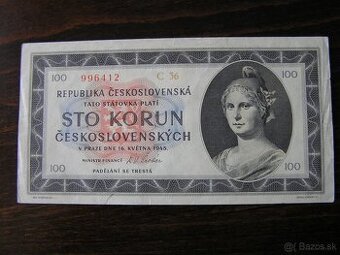 ČESKOSLOVENSKÉ BANKOVKY: 100-KORÚN-1945