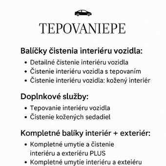 Kompletné umytie/tepovanie áut, dezinfekcia