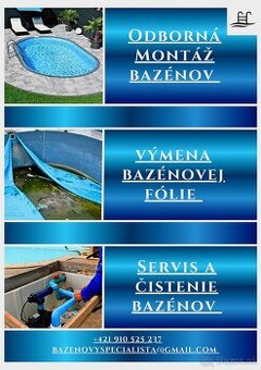 Montáž bazénov, montáž fólie, servis bazénov.